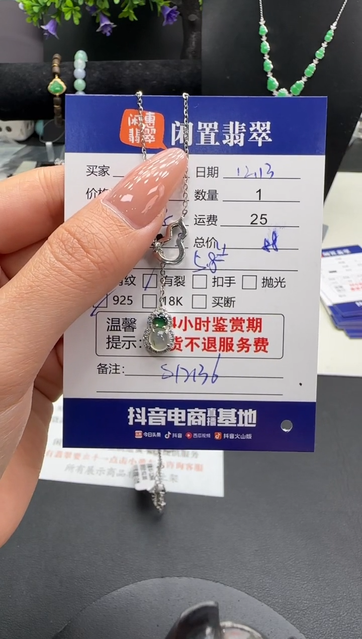 吊坠(赠链)银S925镶嵌翡翠翡翠项链