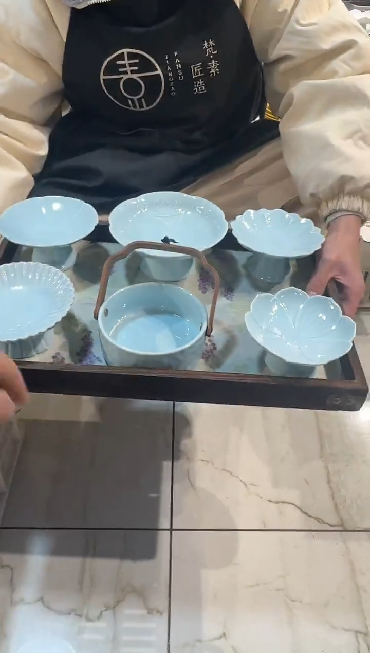 瓷片瓷微瑕商品 介意勿拍 带托盘布垫