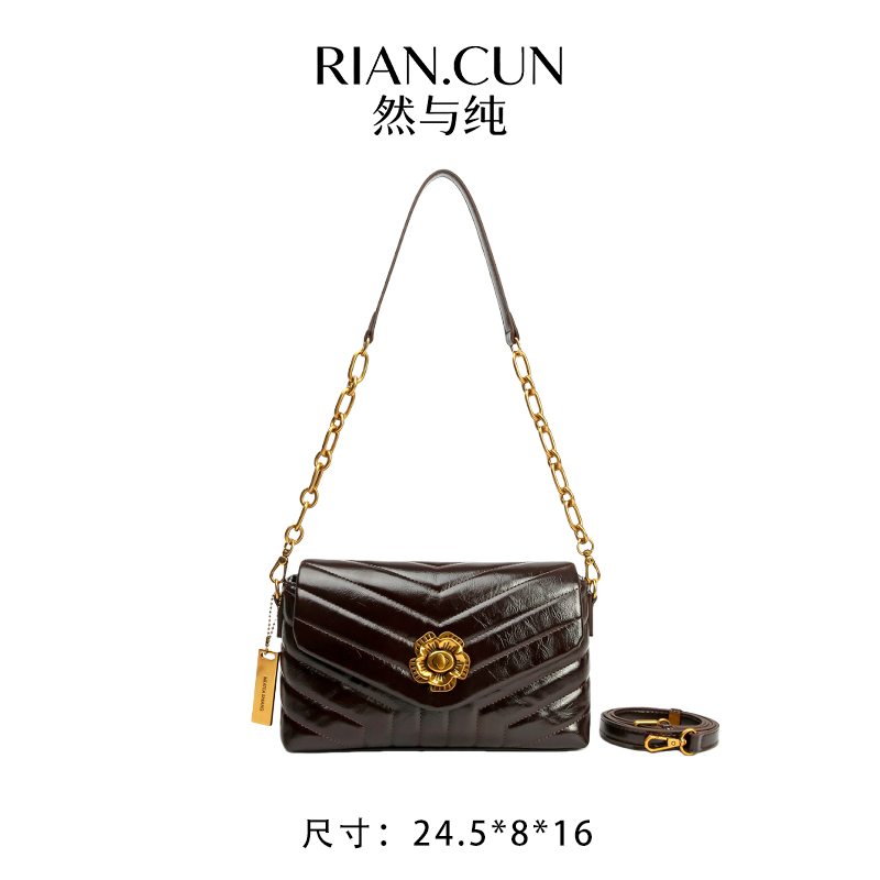 RAIN.CUN冬季2025新款轻奢设计单肩斜挎女包 SKL-Z8501-咖啡色