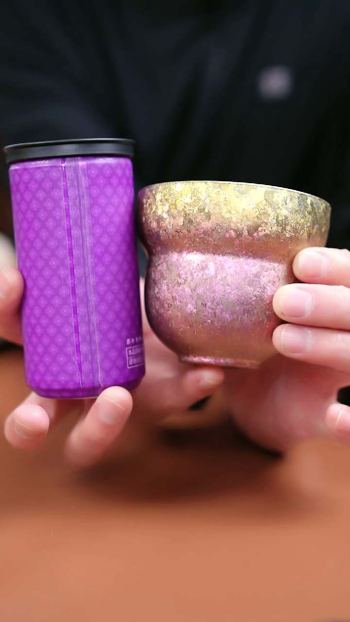 纯钛大冰花葫芦杯 金粉色+咕咕一罐