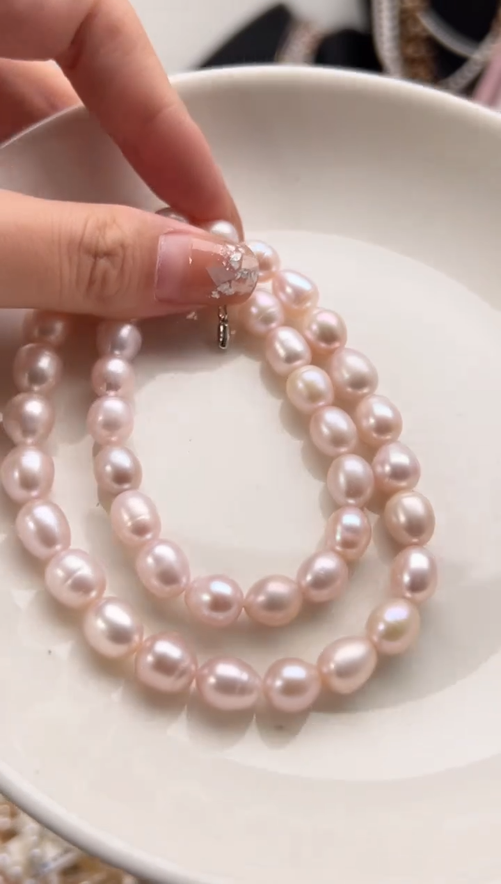 未镶嵌淡水珍珠22强光*珍珠项链（无核7mm左右）粉白色