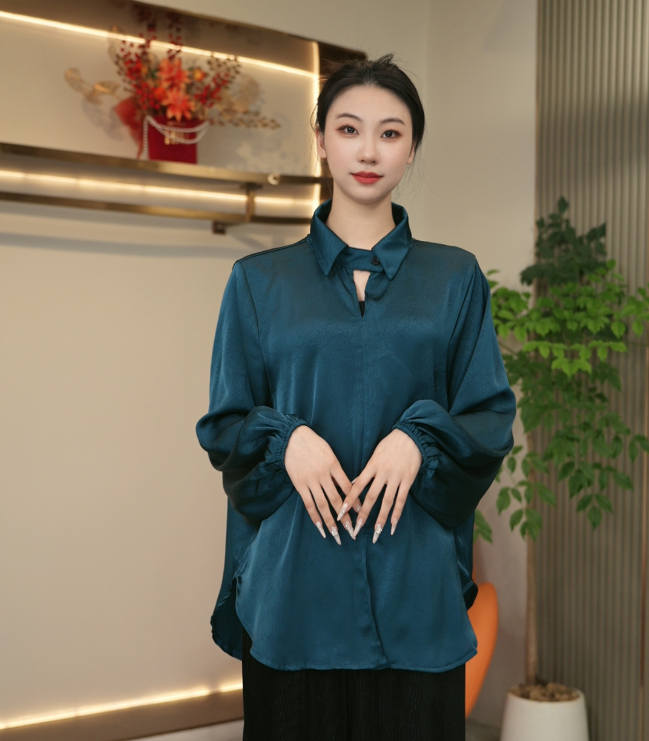 041/衬衫不起球气质纯色休闲风时尚衬衫袖衬衣立领百搭