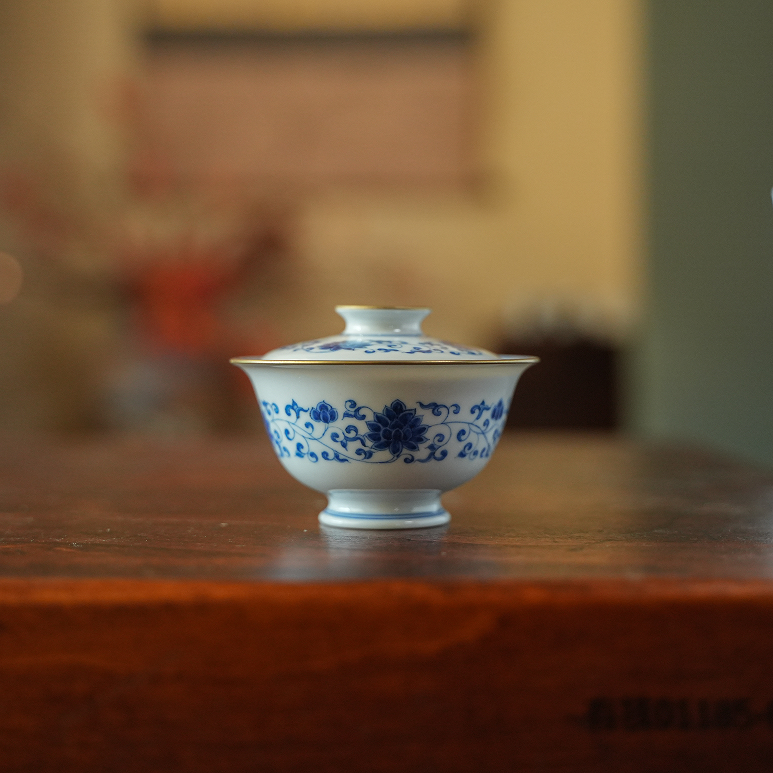【小田甄陶】 青花缠枝莲盖碗80ml（华隐S1215）
