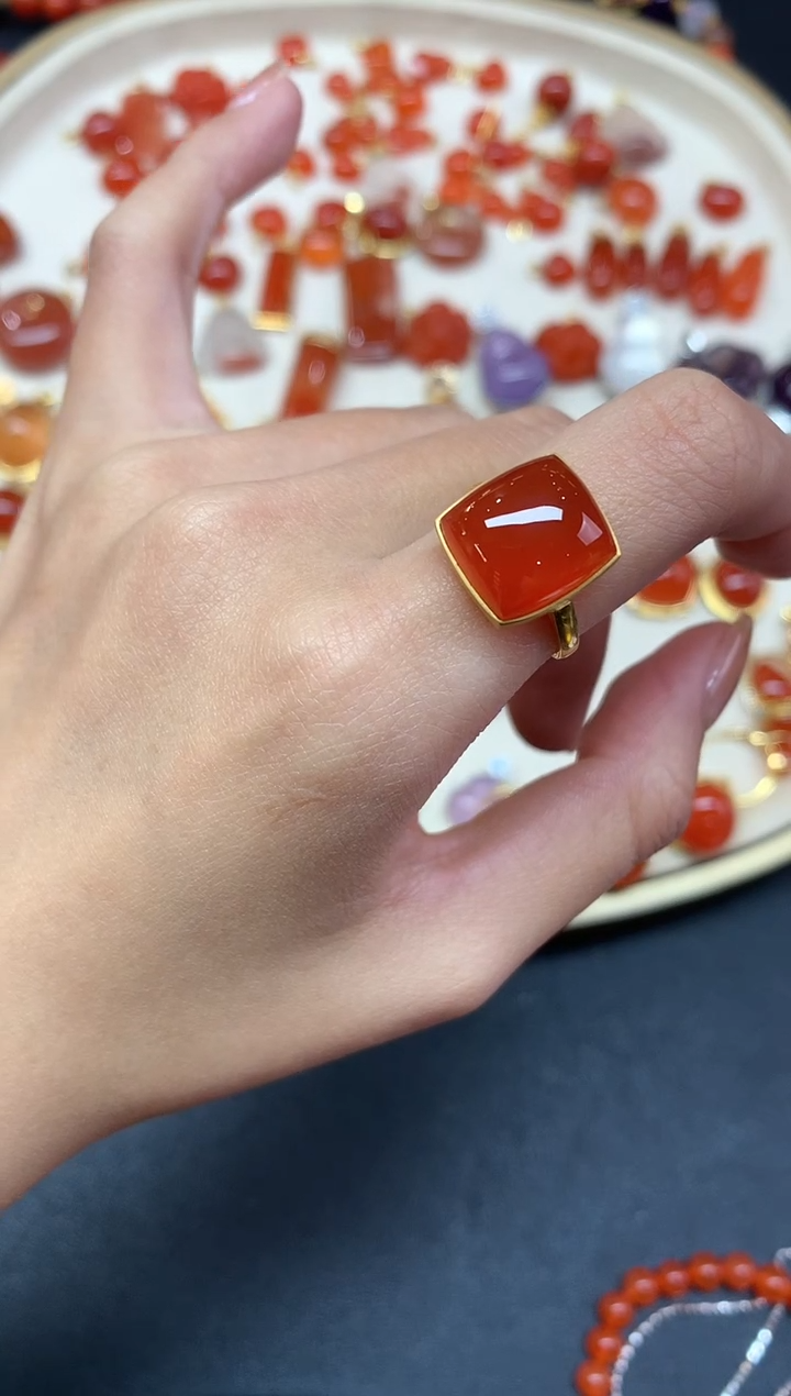【闪购商品】南红玛瑙戒指18K金镶嵌戒指A152|3500