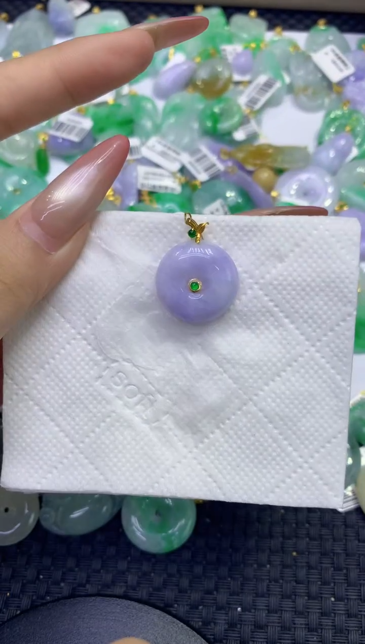 颈饰18K金镶嵌翡翠天然缅甸A货翡翠