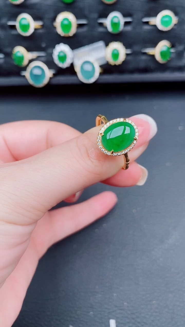 翡翠戒指银S925镶嵌天然a货翡翠111