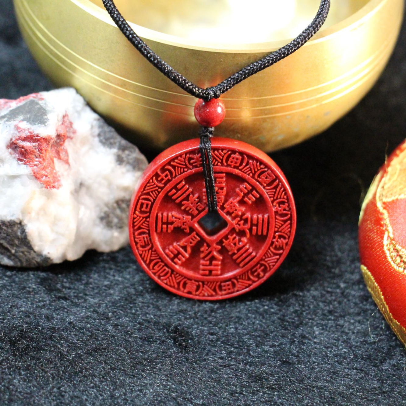 含辰砂工艺品【天然朱砂晶体颗粒】红晶砂山鬼花钱吊坠项链