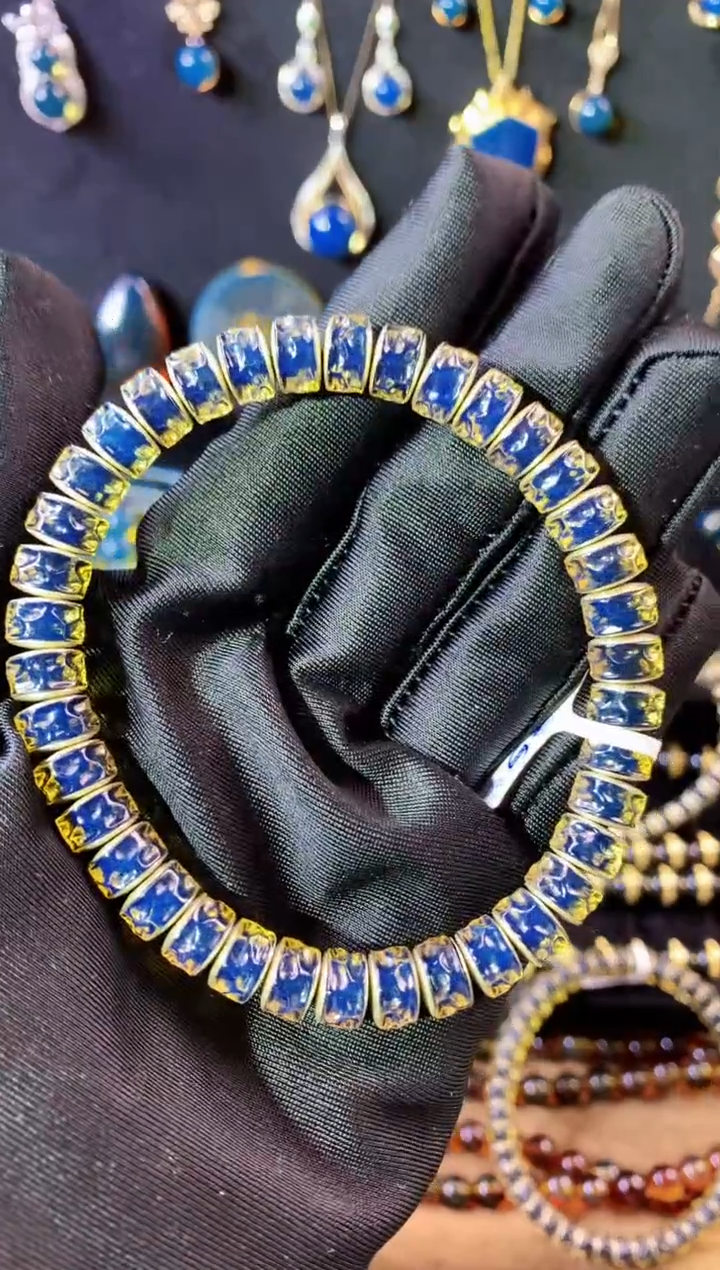 【闪购商品】琥珀珠宝奇石银S925镶嵌8mm天青无相蓝珀文玩串