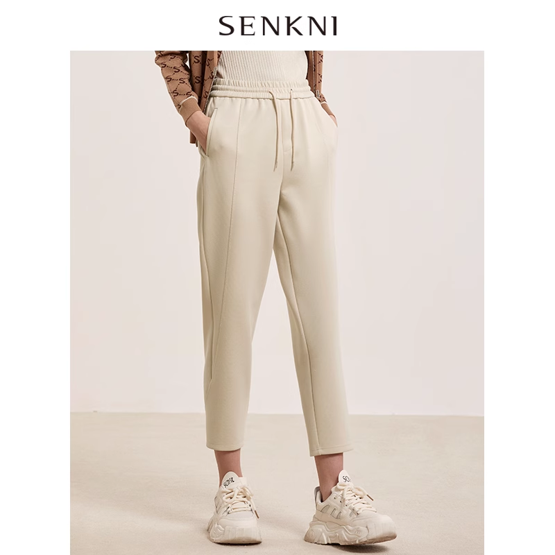 SENKNI圣可尼松弛运动风抽绳裤休闲简约百搭香蕉裤女S150303NE
