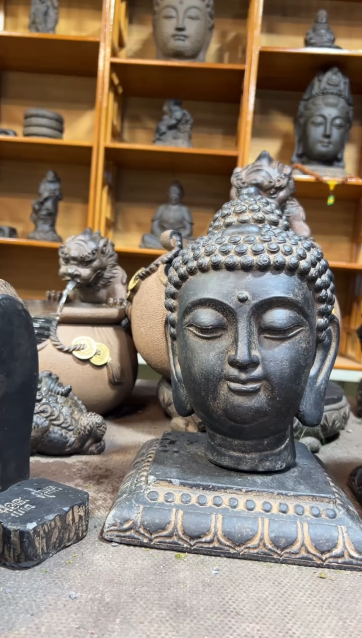 陶土小佛首+莲花底座