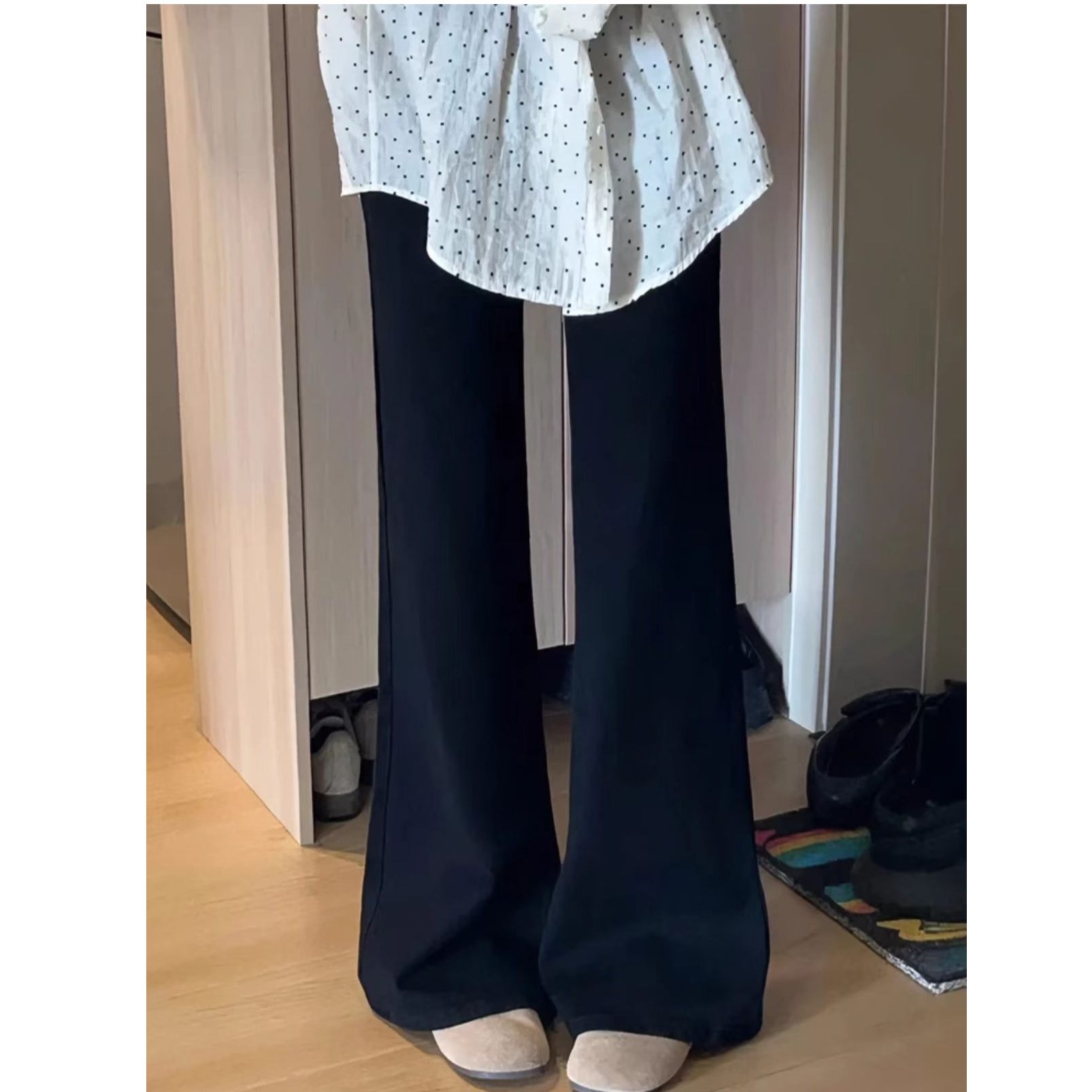 【现货+运费险】微喇早秋高腰黑色牛仔裤女大码弹力显瘦阔腿喇叭裤