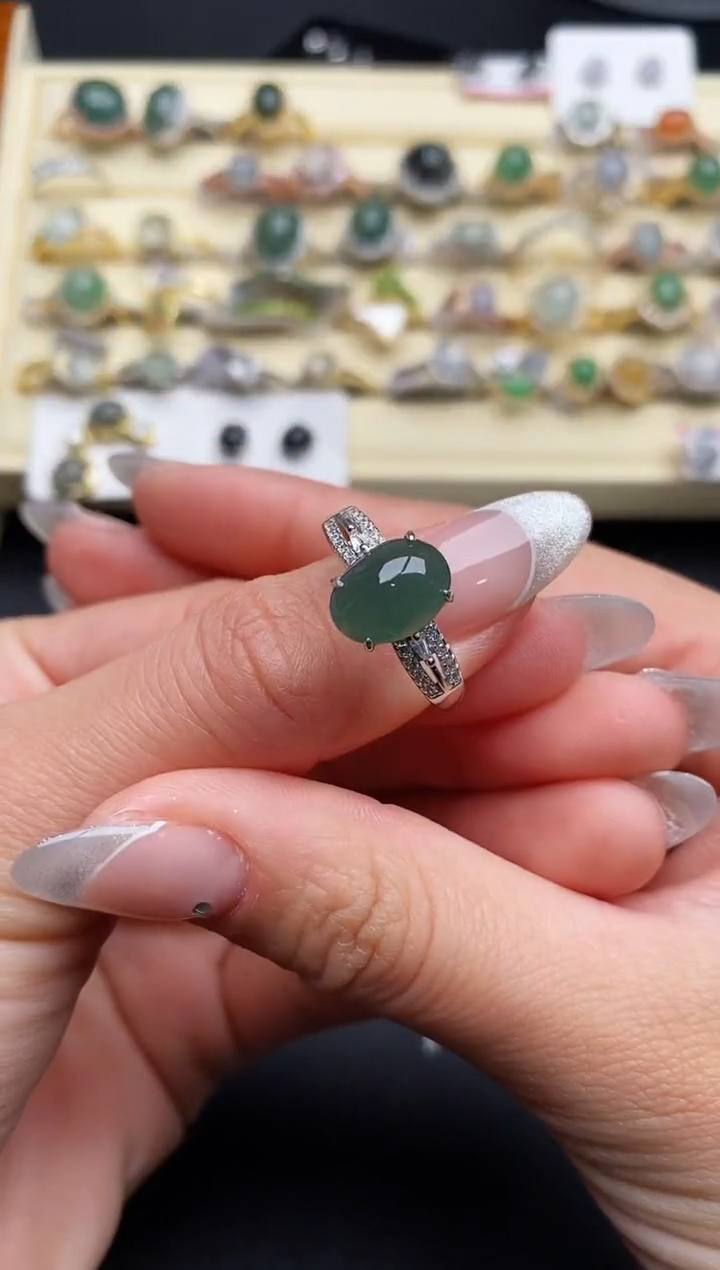 【闪购商品】翡翠戒指银S925镶嵌777777777+1