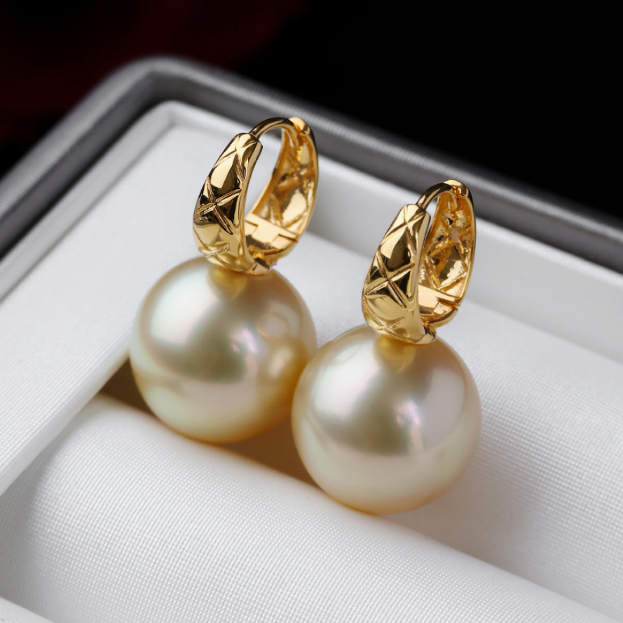 海水南洋干枯耳环11-13mm温柔干枯色18k金香奶奶耳扣送妈妈送老婆