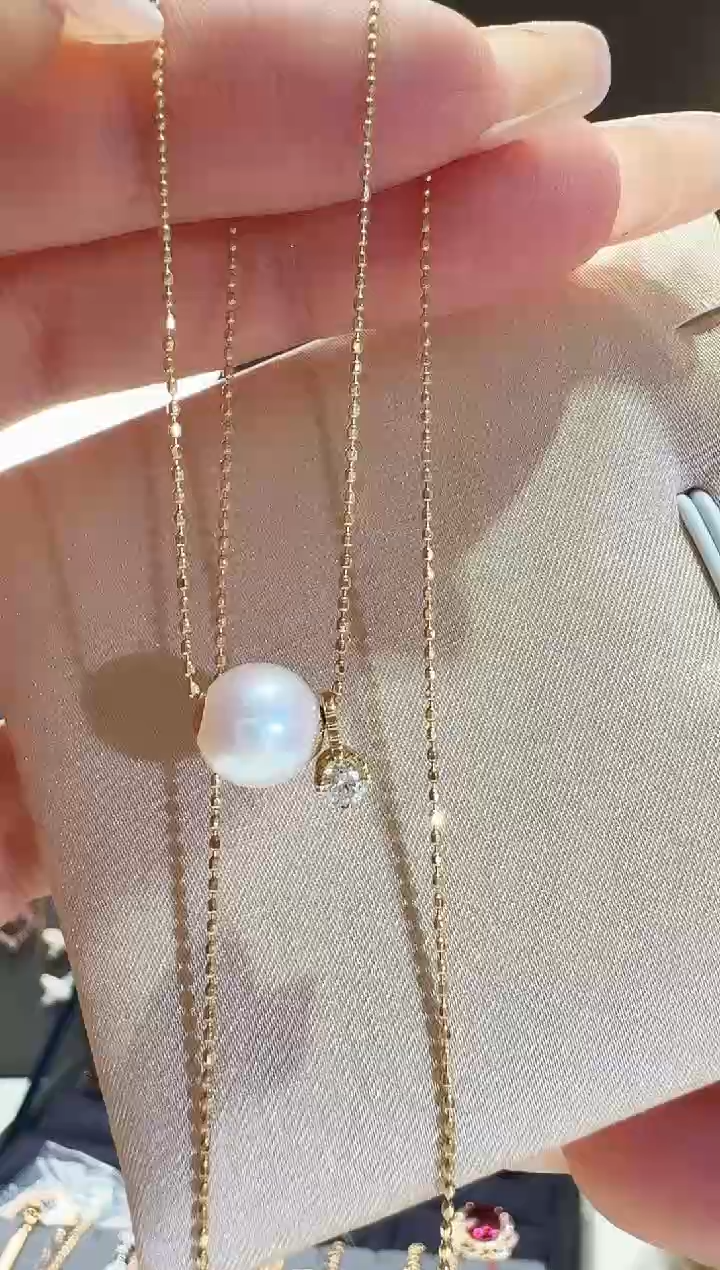 【闪购商品】钻石10分钻石项链+珍珠吊坠18K金镶嵌.