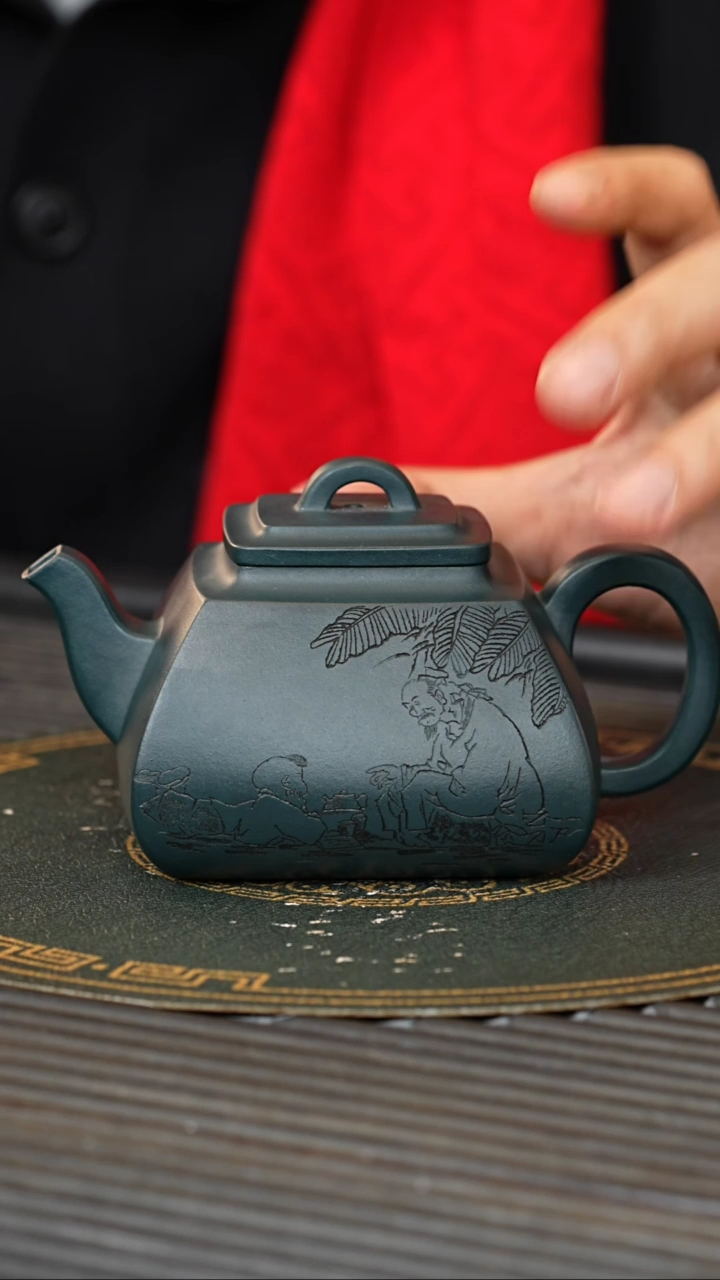 【闪购商品】紫砂茶壶WSY 绿泥 四方坦然 300cc