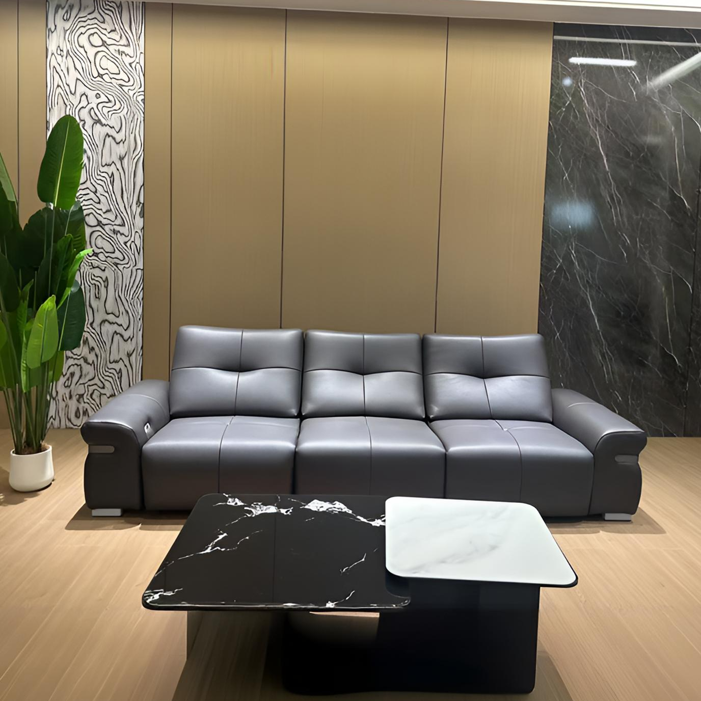 2025新款简约风0靠墙脚托款真皮沙发休闲功能沙发三人位沙发客厅