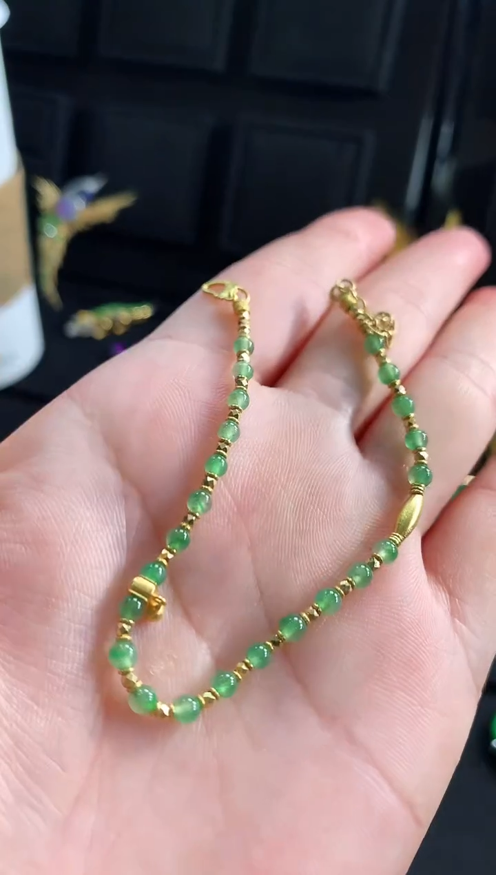 【闪购商品】翡翠手链18K金镶嵌手链