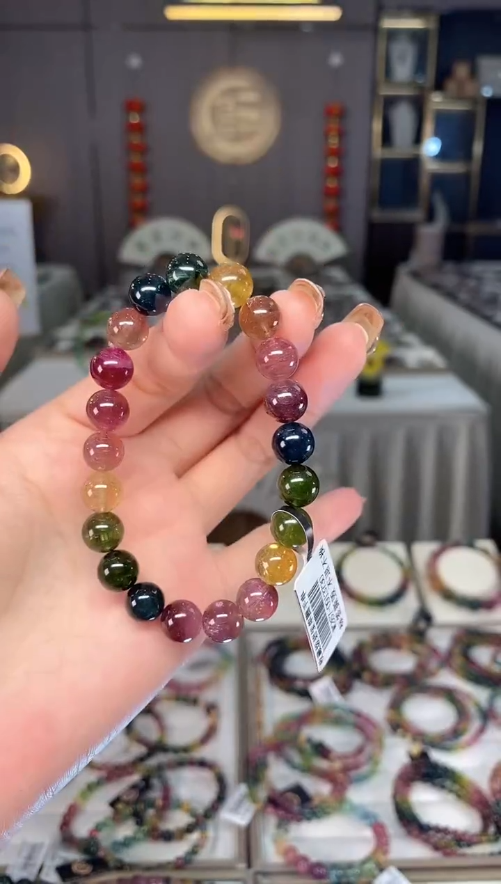 未镶嵌老矿碧玺色标彩虹单圈手串9mm+碧玺dan多样性发货一条