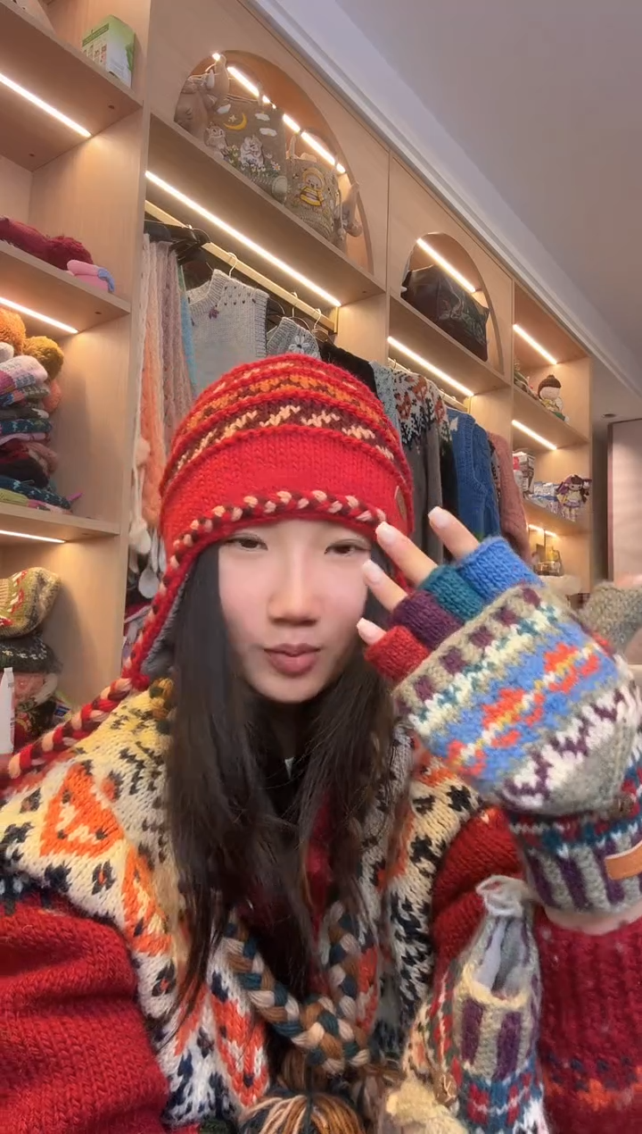 羊毛百羊毛青花瓷手套