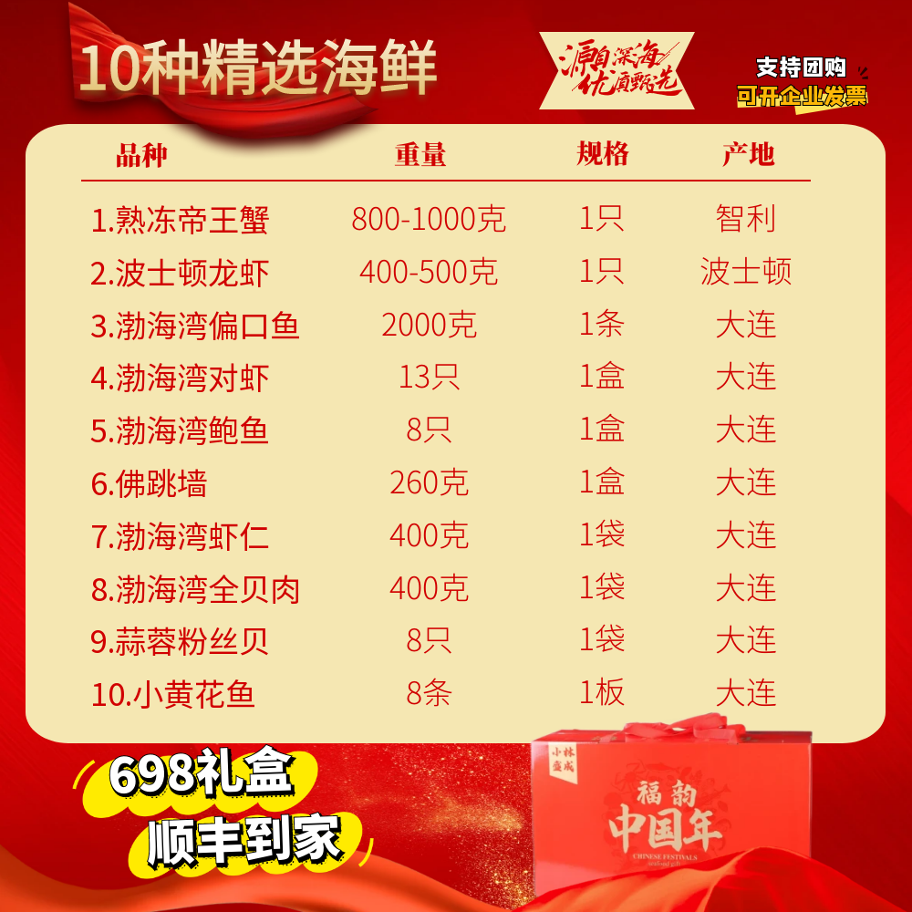 B6988熟冻帝王蟹海鲜礼盒小林盛成海鲜礼盒年夜饭送礼