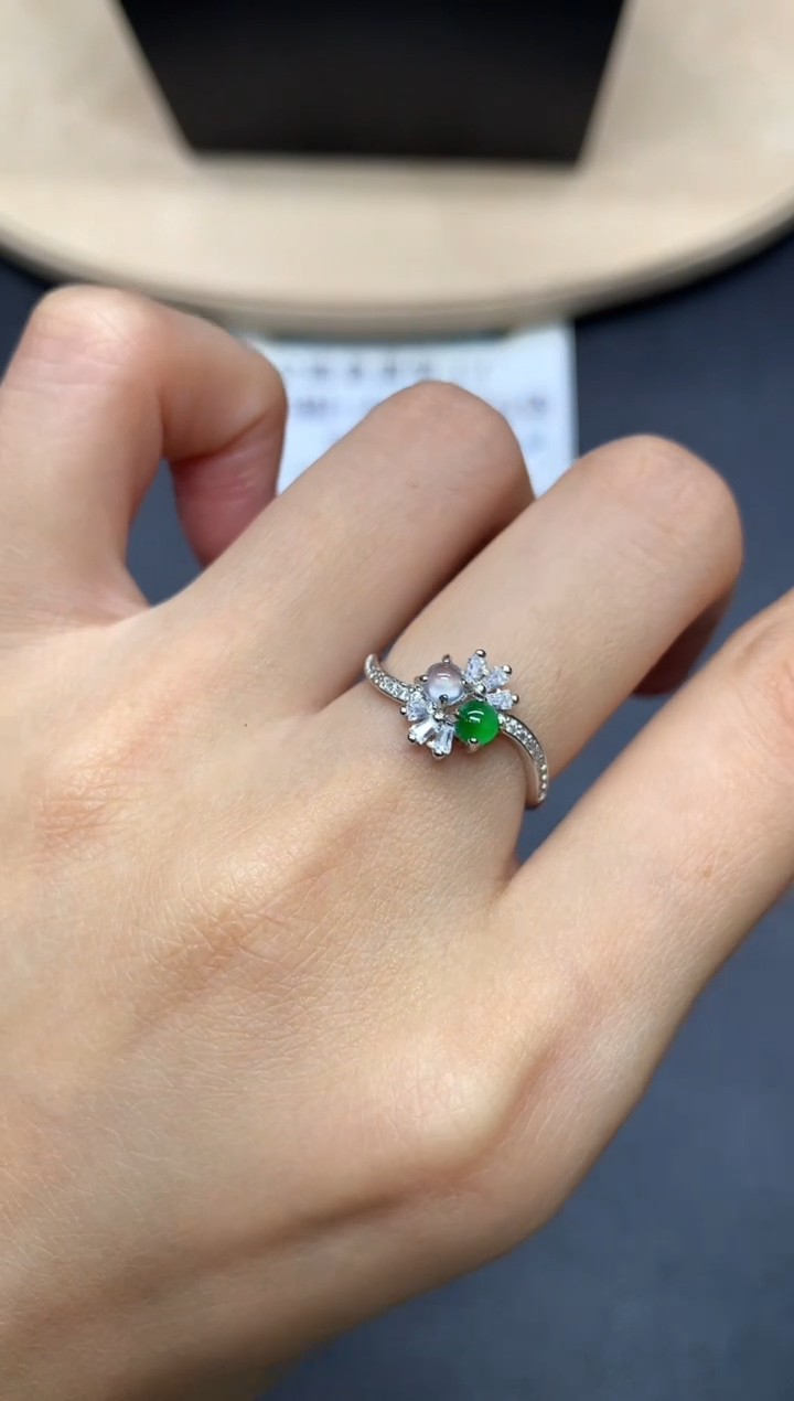 翡翠戒指银S925镶嵌蛋面【无服务费】