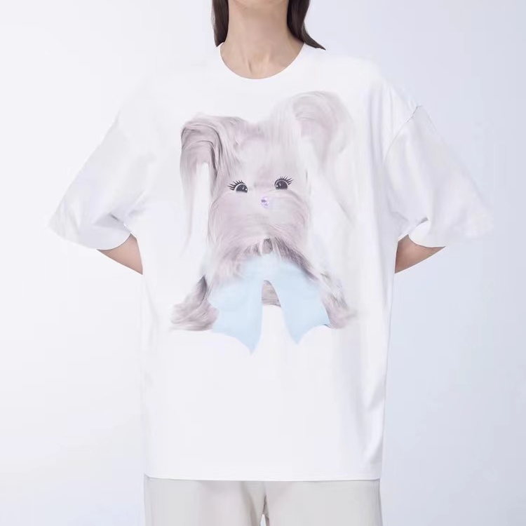 8178-久 夏季简约蝴蝶结兔趣T恤