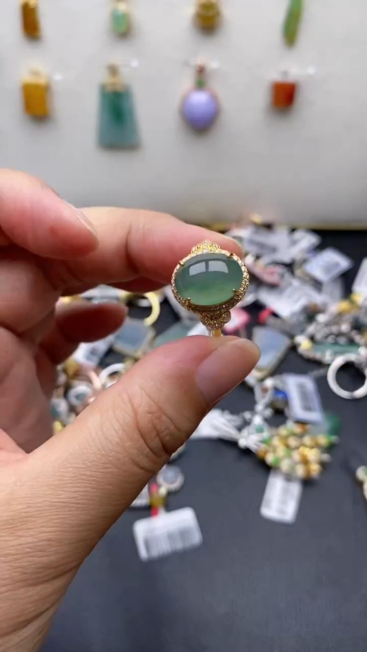 银S925镶嵌戒指翡翠1