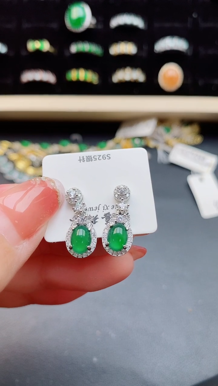 【闪购商品】翡翠耳饰银S925镶嵌12121