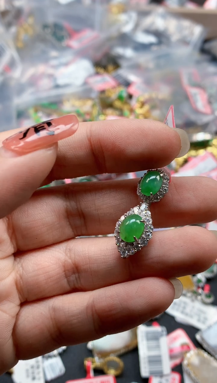 银S925镶嵌戒指翡翠天然A货缅甸翡翠