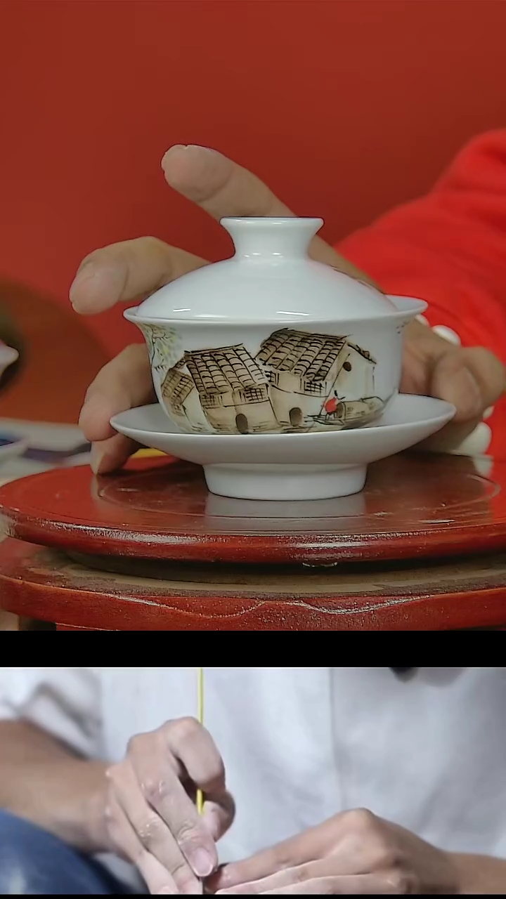 【闪购商品】017国营好瓷乡村风格画片三才盖碗