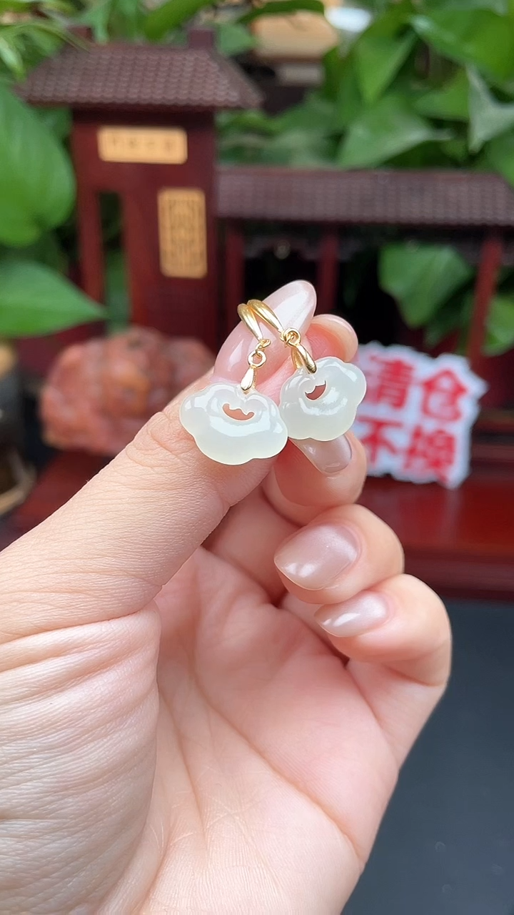银S925镶嵌和田玉耳饰耳饰F030多样性发其一