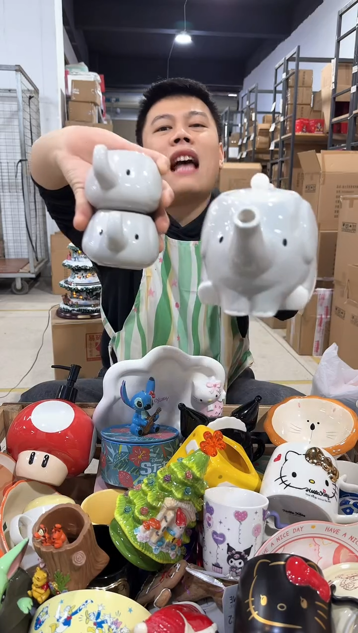 瓷片原盒大象茶壶套组