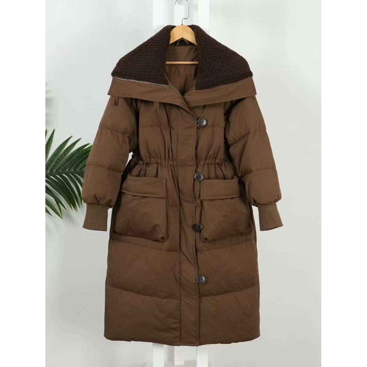 女不褪色标准长款抽绳冬季毛领外套