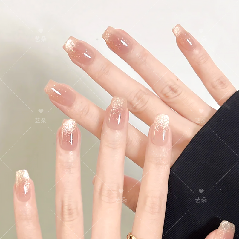 美甲穿戴甲纯手工制作光疗甲片短款中长款指甲油胶金粉猫眼款ins