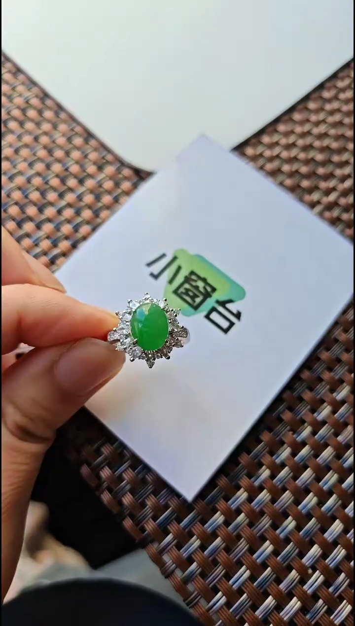 【闪购商品】翡翠戒指银S925镶嵌翡翠戒指S925银镶嵌