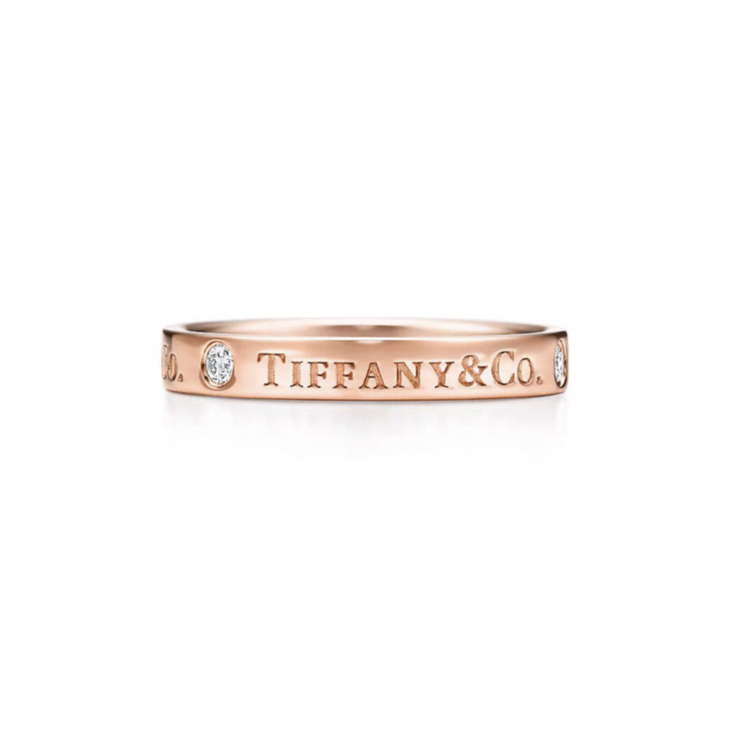 未使用 Tiffany & Co./蒂芙尼 3mm宽  字母 签名3钻 窄版戒指