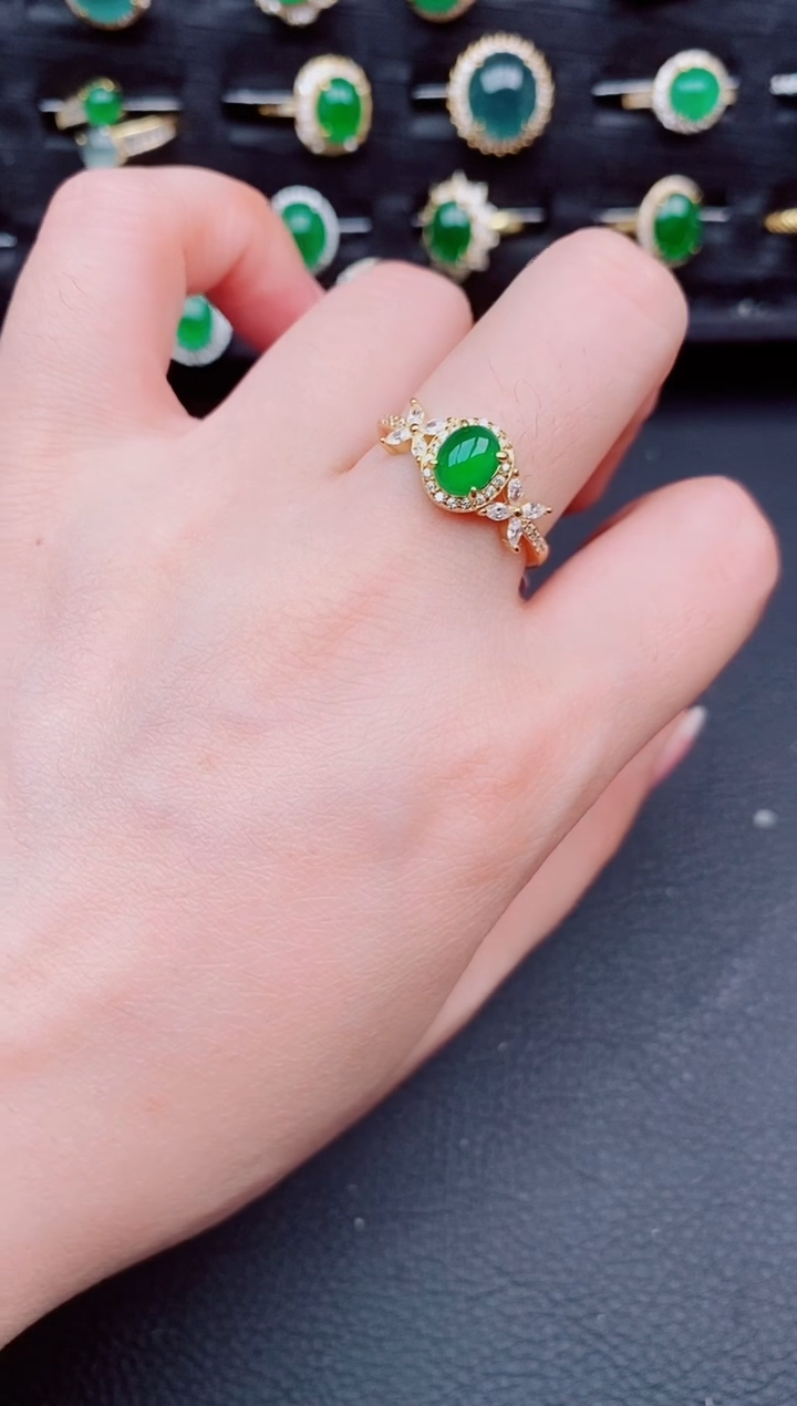 翡翠戒指银S925镶嵌天然a货翡翠383