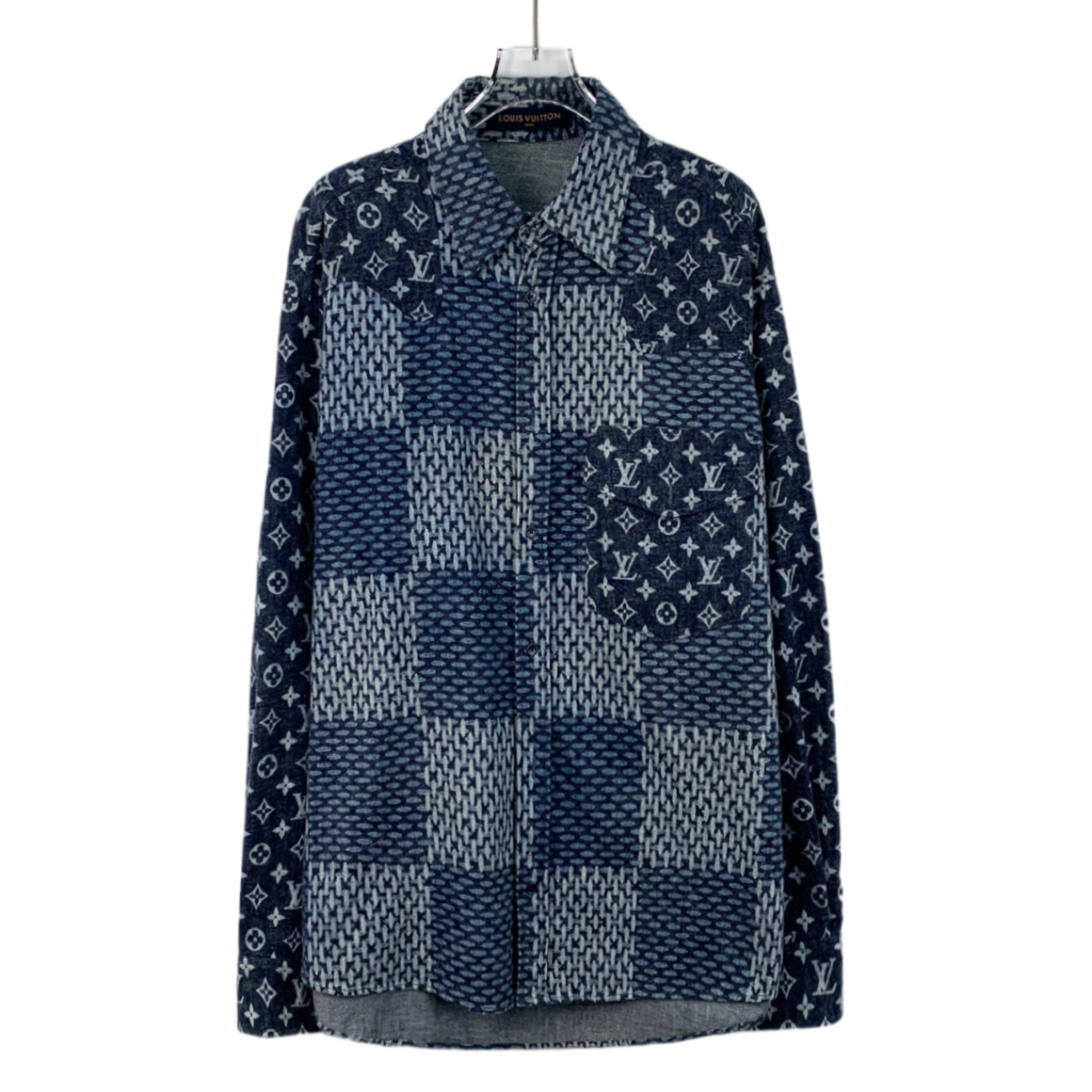 95新 LouisVuitton/路易威登 HM0970 深蓝色logo满印衬衫 XL码