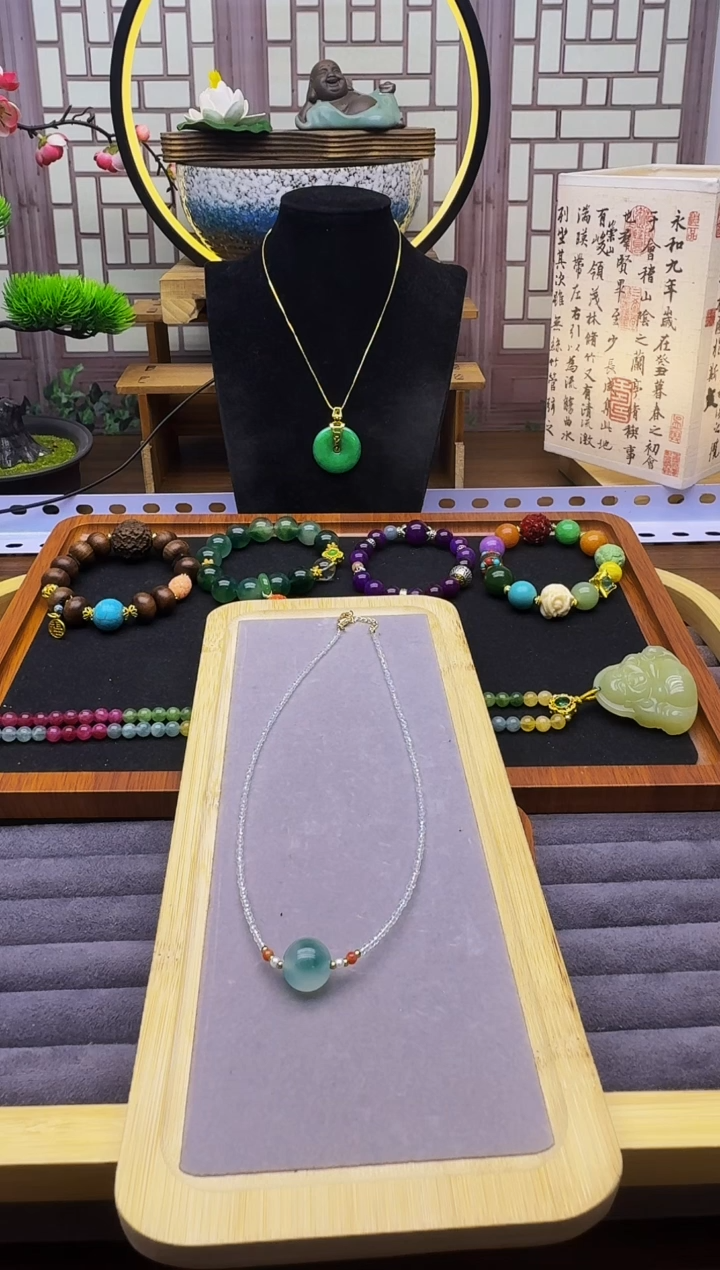 翡翠14K金镶嵌颈饰X729