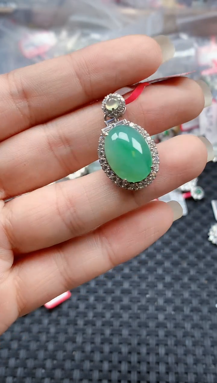 银S925镶嵌戒指翡翠天然A货缅甸翡翠