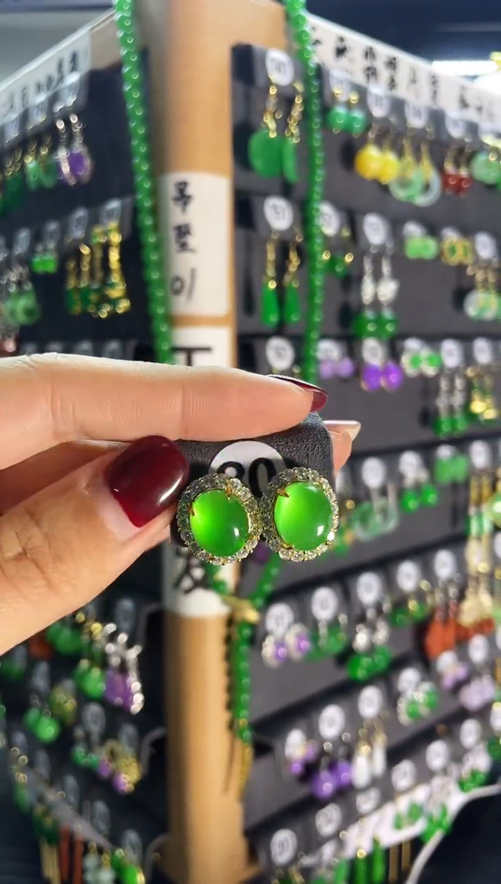 【闪购商品】翡翠耳饰银S925镶嵌80..