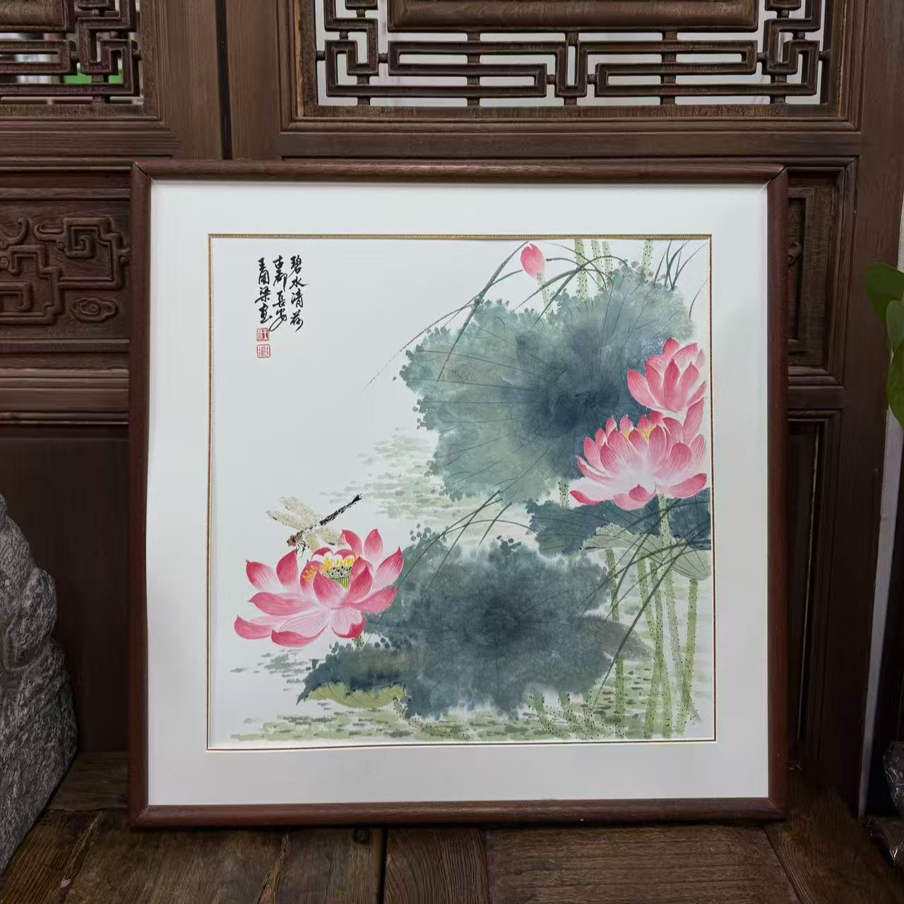 《碧水清荷》52×52花鸟装饰画