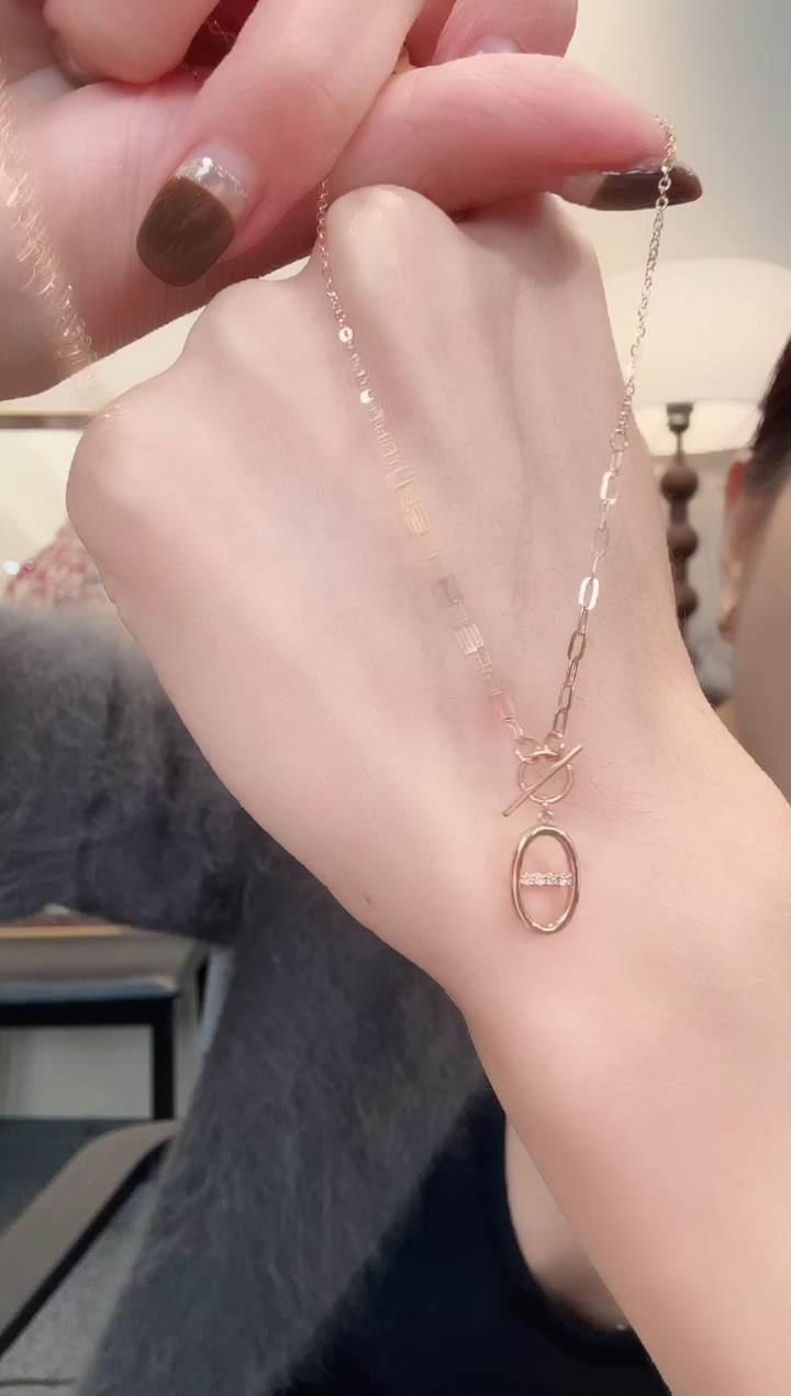 18K金镶嵌套链天然钻石18K金钻石猪鼻子套链