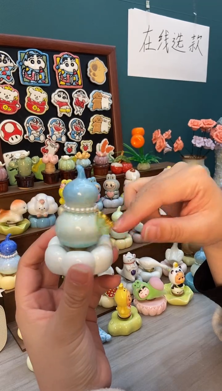 摆件陶天蓝葫芦景德镇陶瓷摆件1个装