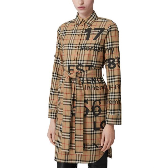 全新未使用 BURBERRY/博柏利 翻领长袖连衣裙棉TP021314