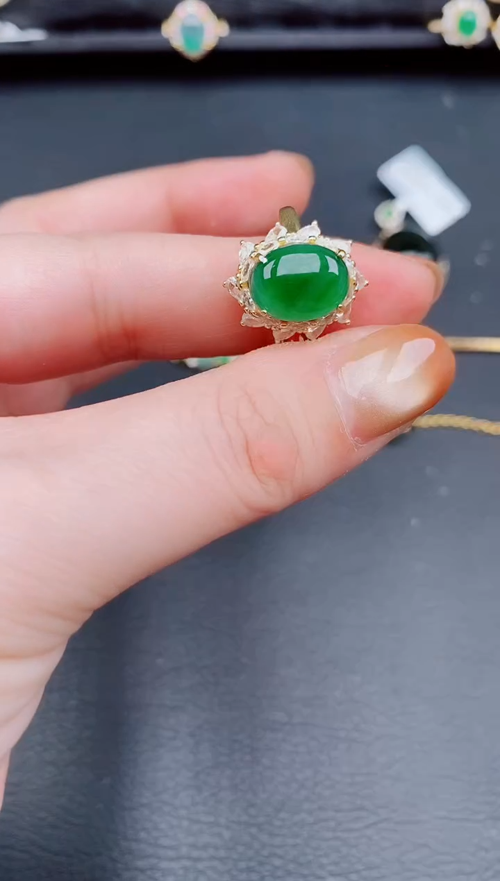 【闪购商品】翡翠戒指银S925镶嵌天然a货翡翠256