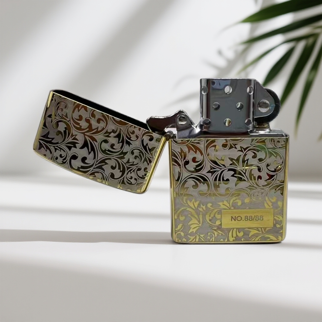 金唐草个性高端金属翻盖打火机适合男士作为礼品