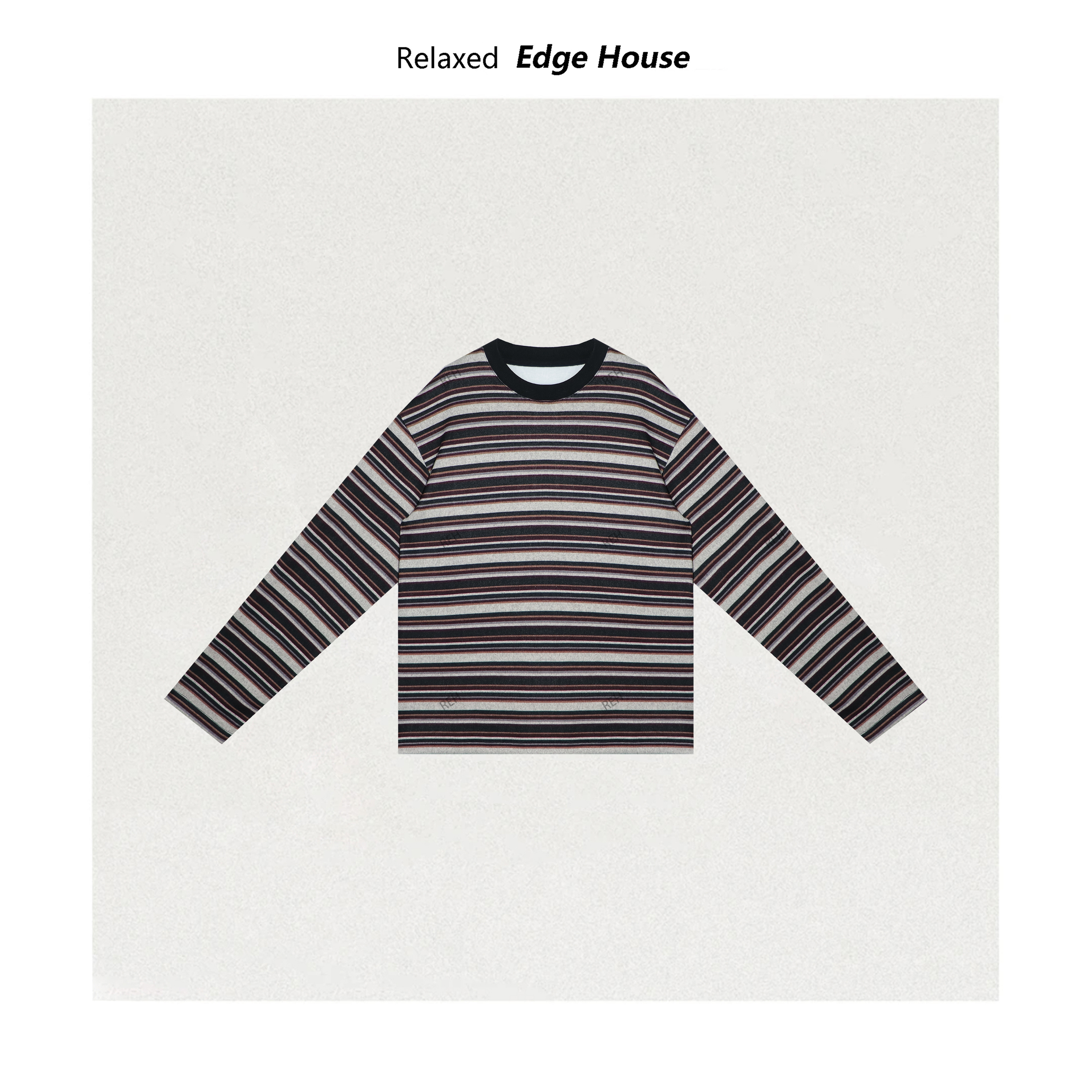 【嘻嘻家】条纹叙事 25秋冬女士复古简约加绒圆领上衣舒适保暖