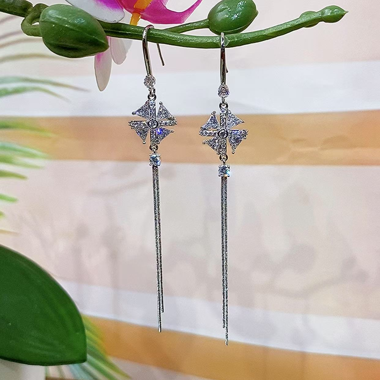 铜合金锆石耳饰 39号）植物花卉日韩冷淡风耳环百搭两戴春日慢人风