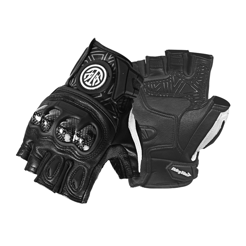 摩托车骑行手套男女夏季半指手套碳纤防护羊皮材质机车手套